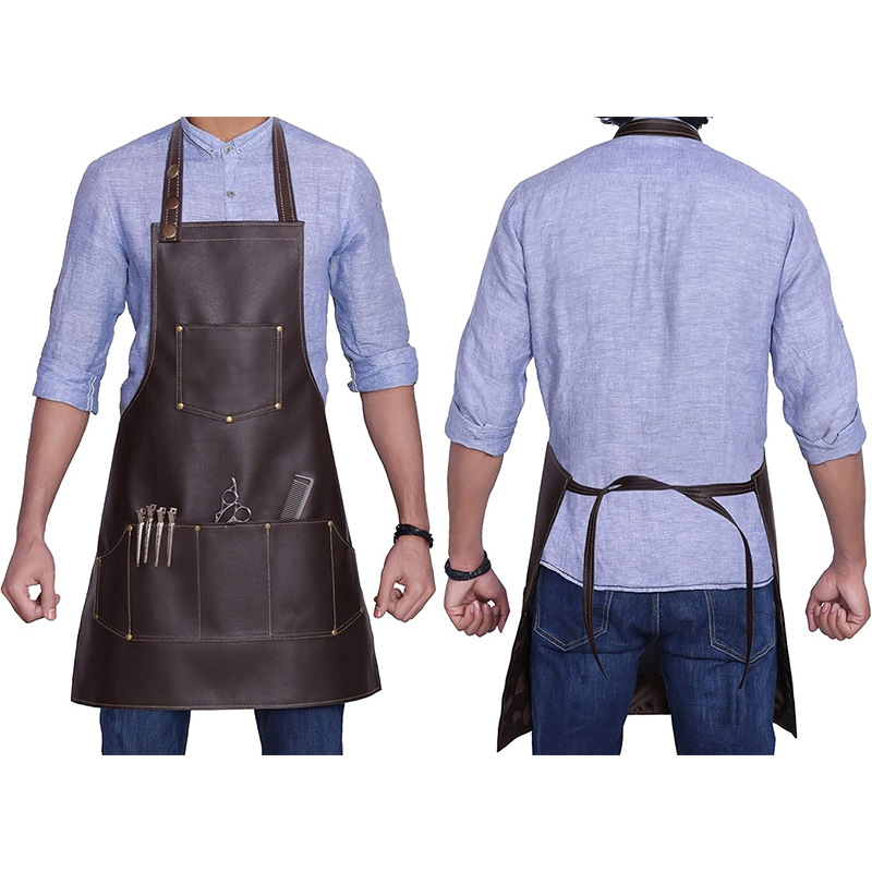 Delantal de cuero con cuello halter, impermeable y resistente al aceite, para catering, cocina, mariscos, estilo europeo y americano, delantal de trabajo de PU, hecho a medida, de Amazon.