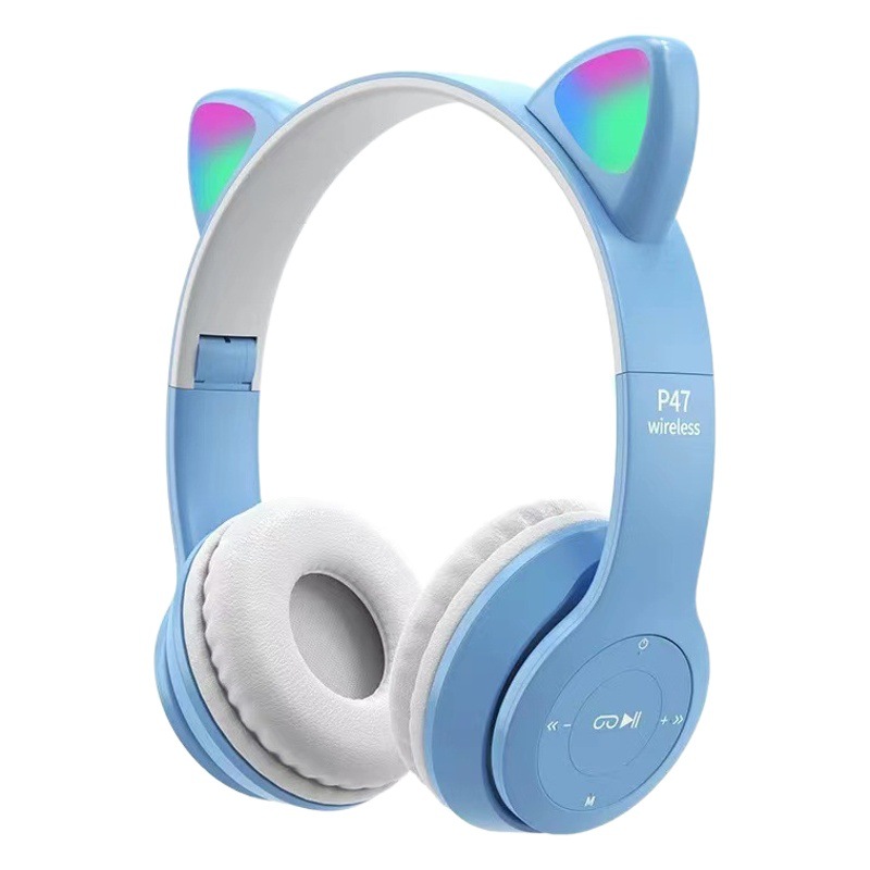Auriculares auriculares Bluetooth P47M orejas de gato emisor de luz auriculares inalámbricos tarjeta plug-in cable plegable comercio exterior transfronterizo venta caliente
