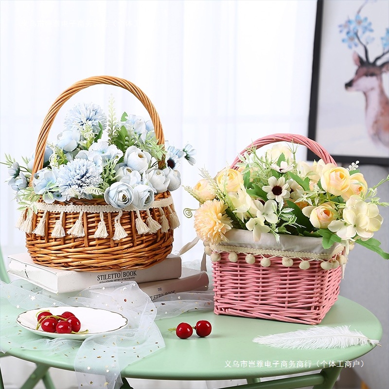 家居用品工厂花篮手工编织园艺批发源头柳编藤编收纳筐清新自然