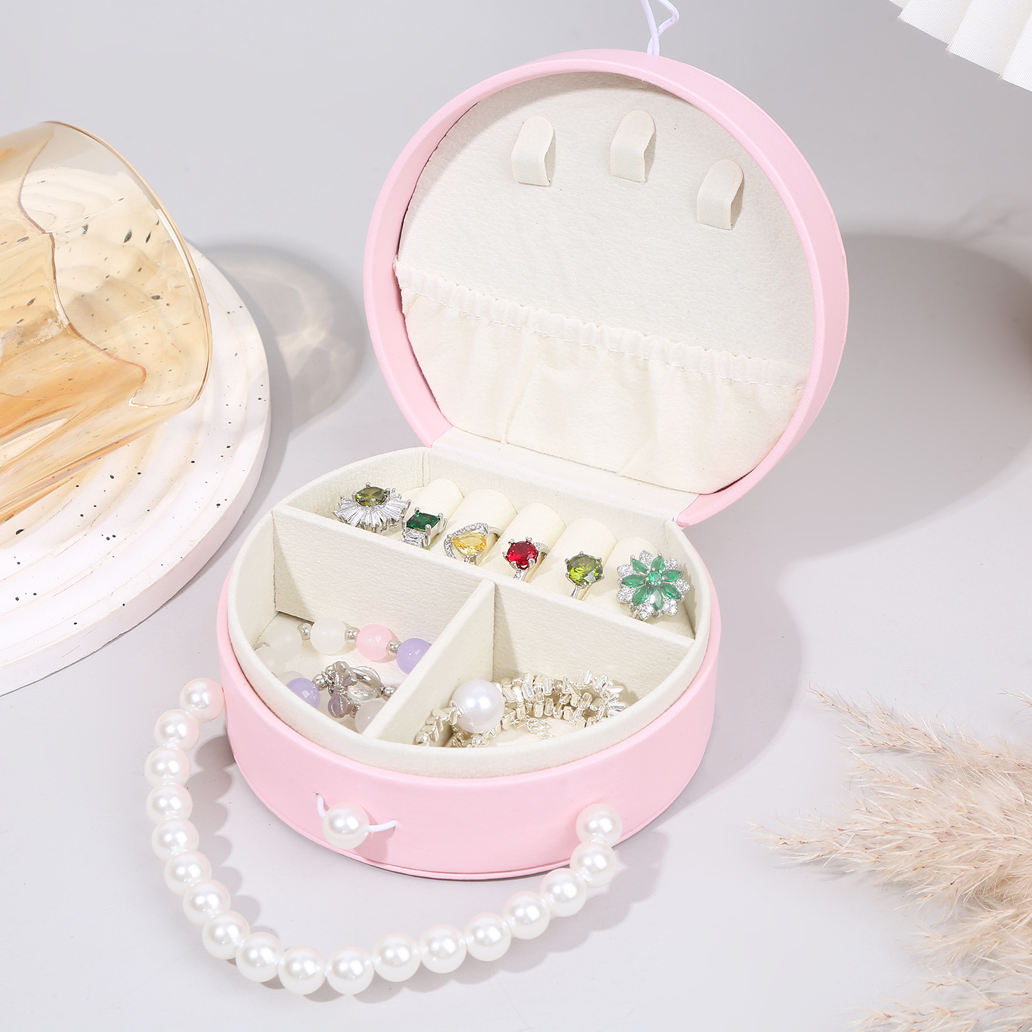 Caja de joyas portátil de perlas para niños niñas regalo de cumpleaños caja de regalo de joyas para niñas pequeñas caja de princesa