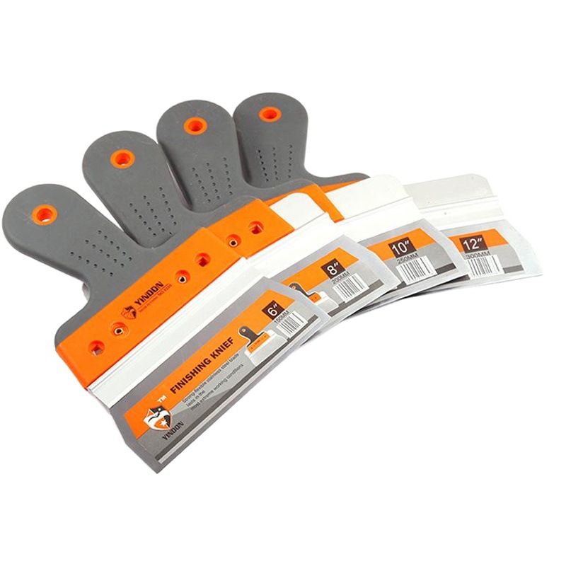 06 Acero inoxidable de dos colores de plástico antideslizante paleta espátula cuchillo de limpieza multi-especificación