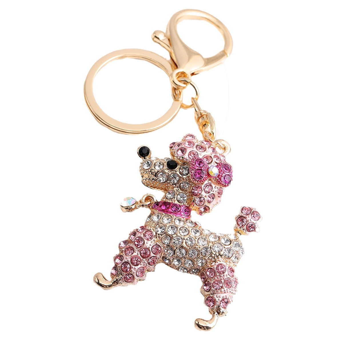 Vintage Luxury Poodle Keychain With Colorful Diamond Studs_voghion.com