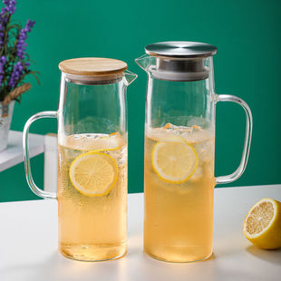 In stock borosilicate glass cold water bottle with handle simple large capacity straight pot thickened glass cold water bottle