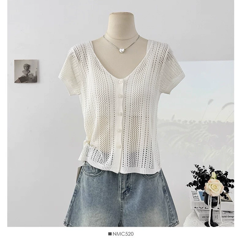 Summer knitted sweater, V-neckline, high-quality style
