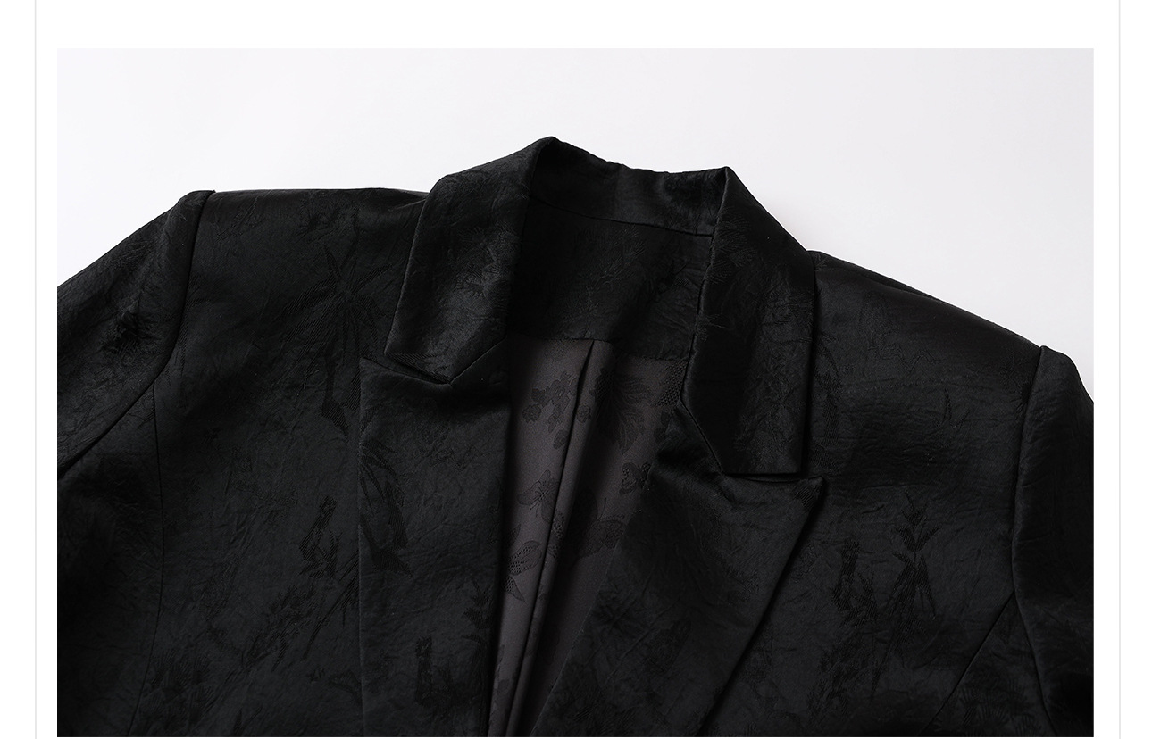 Áo khoác blazer nữ phong cách Trung Hoa cao cấp, chất liệu acetate in họa tiết dân tộc, buộc dây trước — đen, Màu cà phê chi tiết 8