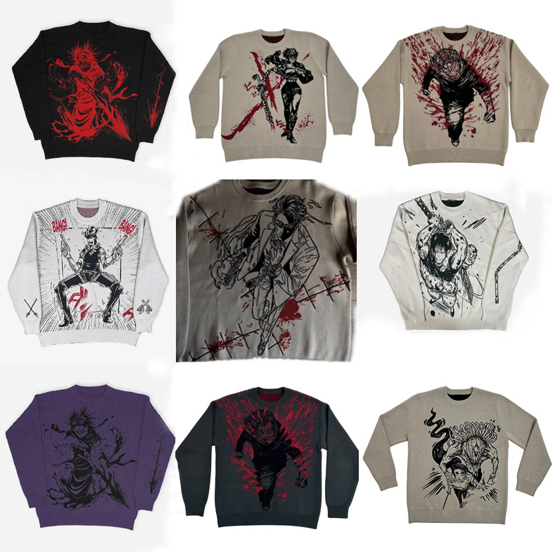 Unisex Knitted Pullover Sweater With Anime Jacquard Pattern_voghion.com