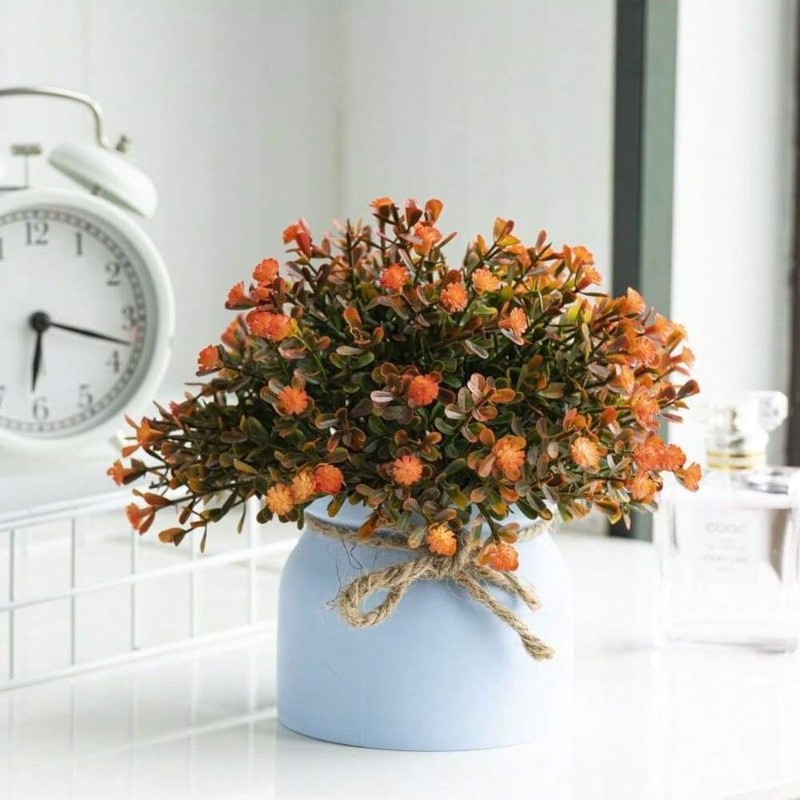 バラの陶器鉢水草鉢植え葉付き小石鉢植え造花植物ホームデコレーション|undefined