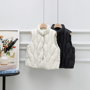 Down Jacket Vest Girl's Autumn and Winter New Vest Cloud-feeling Light and Soft Big Children's 90 White Duck Down Collar Waistcoat