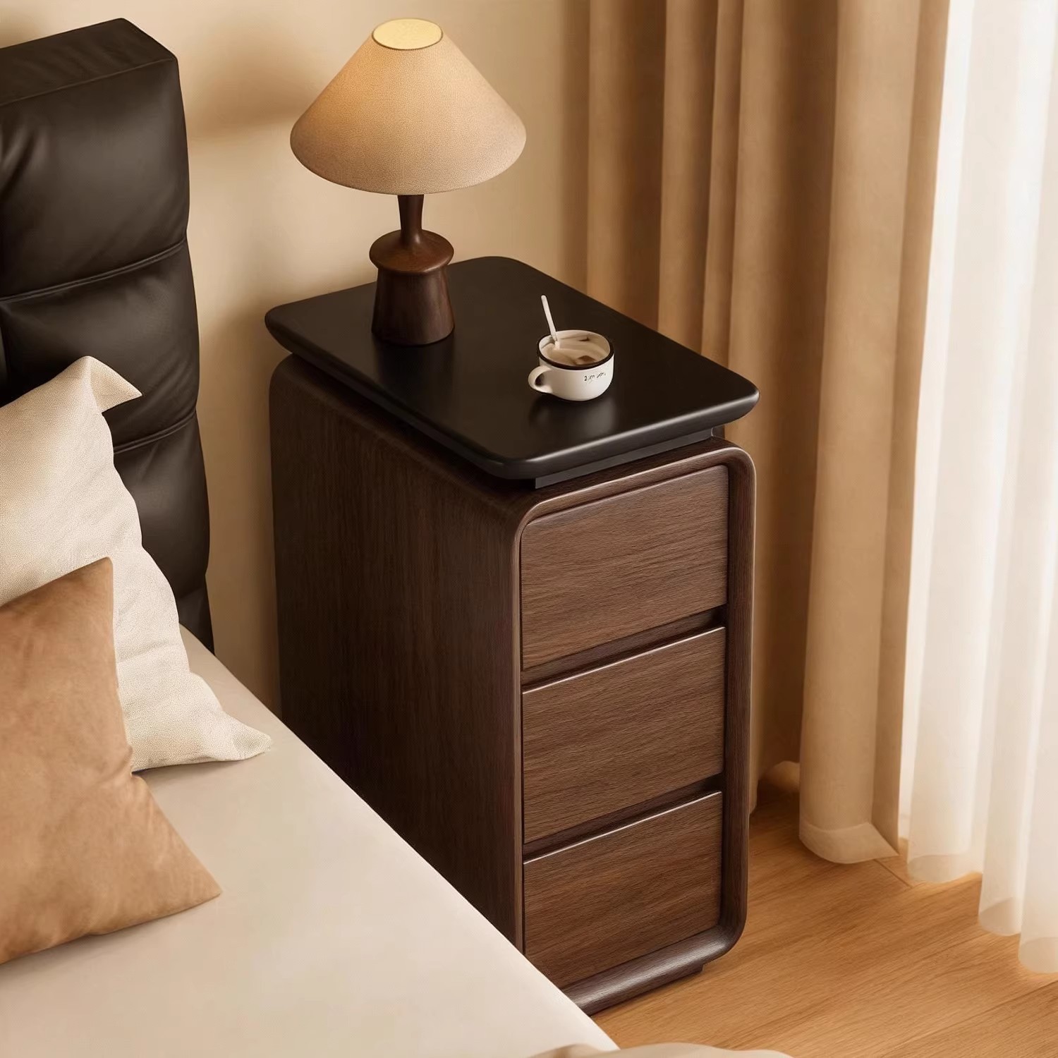 Mesa de cama de madera maciza dormitorio doméstico 2026 nuevo pequeño estilo retro moderno y simple gabinete de almacenamiento junto a la cama