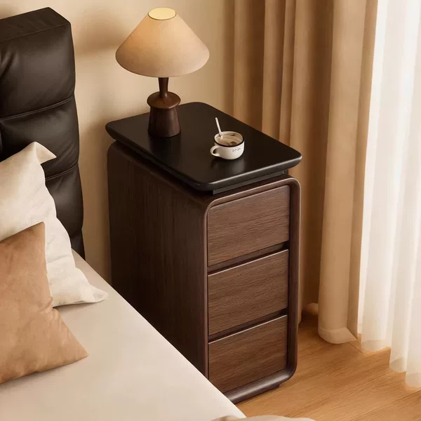 Solid Wood Bedside Table for Home Bedroom 2026 New Model Small Ultra-Narrow Vintage Retro Style Bedside Storage Cabinet