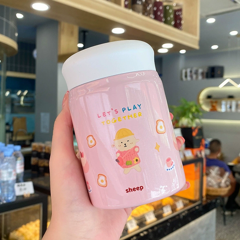 Handheld Measuring Cup, Cute Cartoon Kids Stainless Steel & Glass, 320 ml