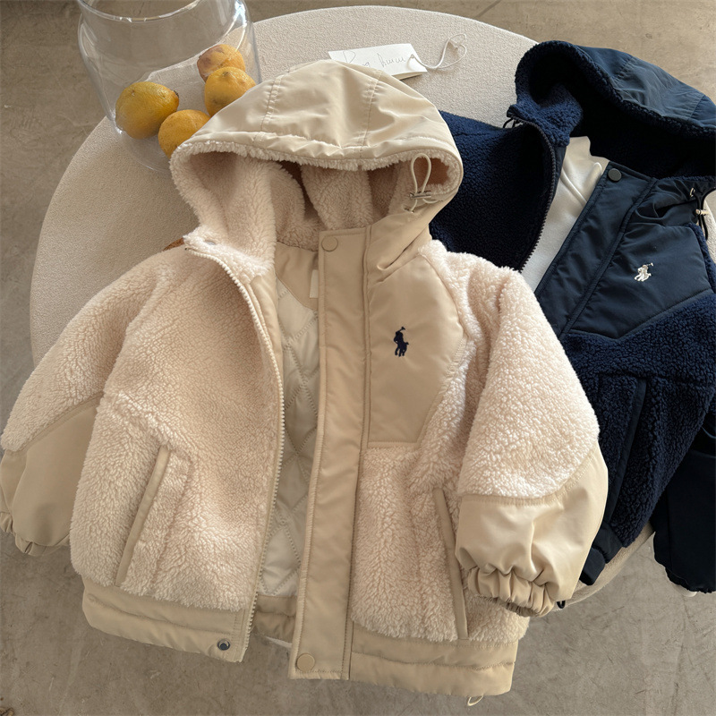 2025 niños y niñas invierno chaqueta de algodón de algodón con capuchón de algodón, chaqueta de lana de bebé