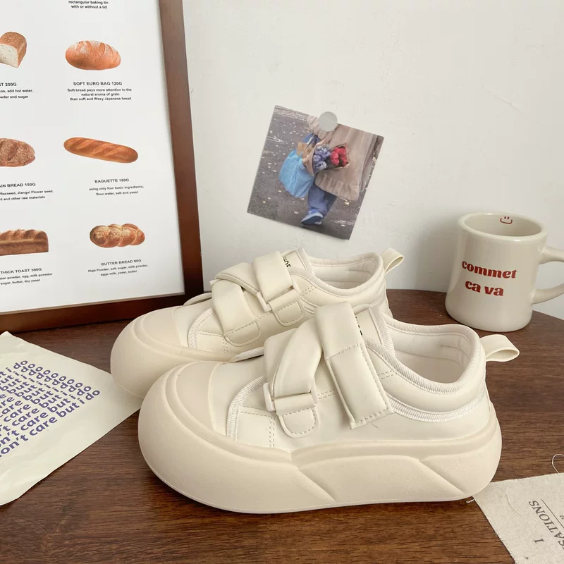 Белые кремовые туфли на Velcro, обувь, высокие кроссовки, корейский стиль