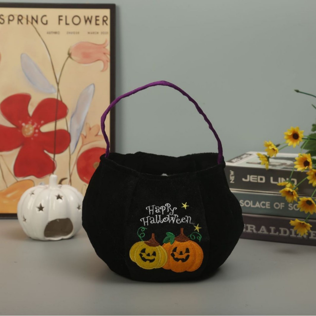 Bordado Halloween bolsas de dulces estereoscópicas portátiles bolsas de calabaza canasta lámpara de calabaza accesorios para niños brujas fantasmas