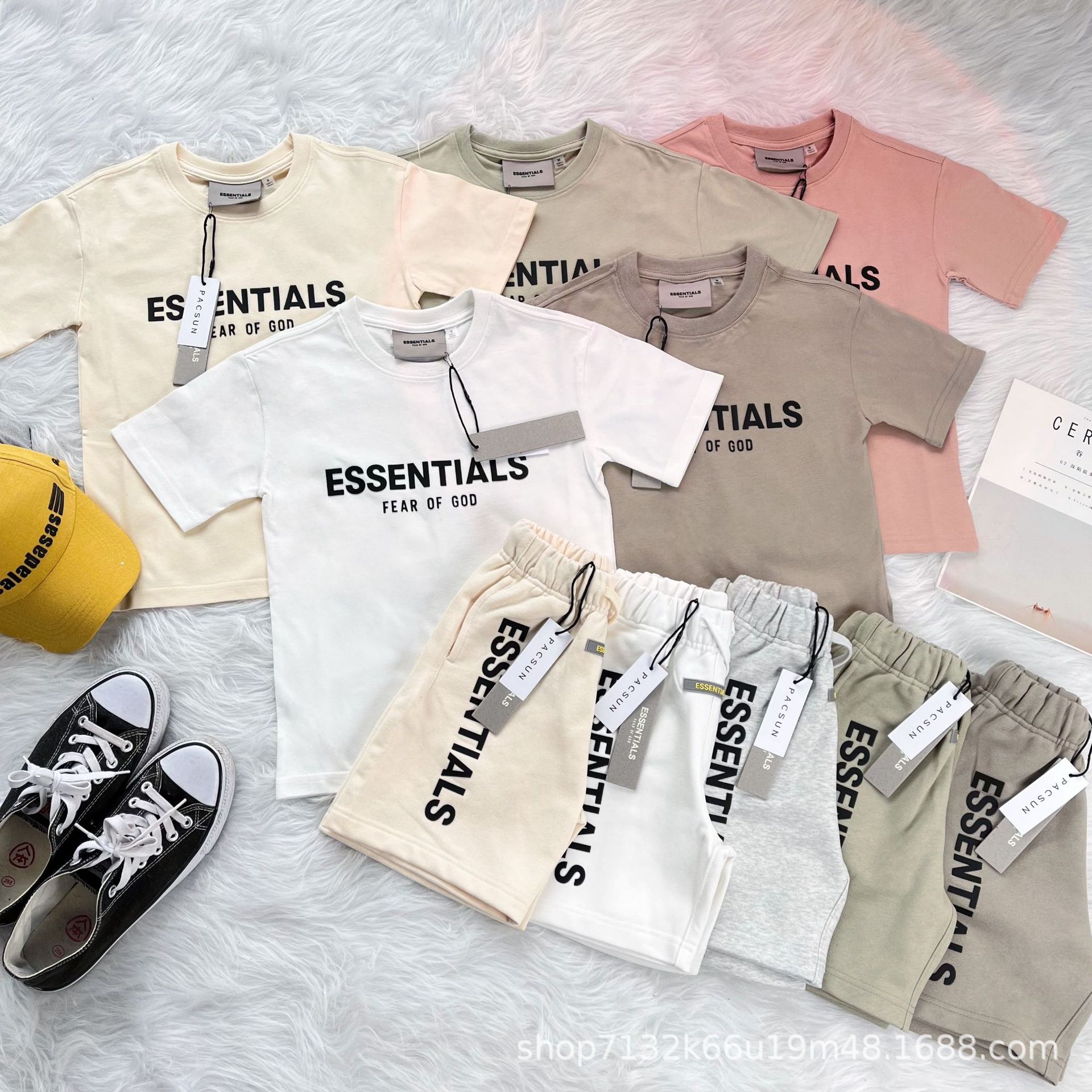 ESSENTIALS Boys and Girls Spring and Summer Fashion Brand Pure Cotton Round Neck Short-sleeved T-shirt Shorts Children's Summer Casual suit