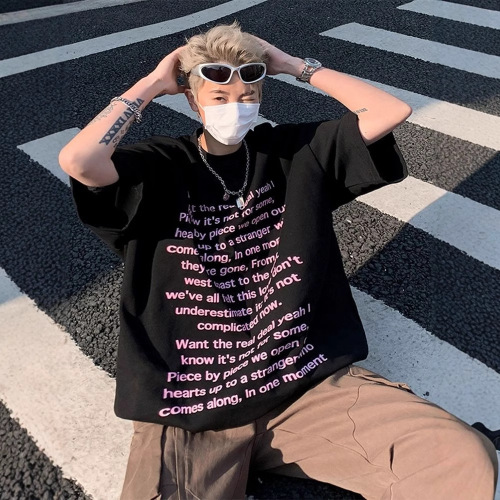 Heavyweight printed short-sleeve T-shirt for men, American trendy brand, Instagram color-blocked T-shirt, niche design sense, cool and stylish top.