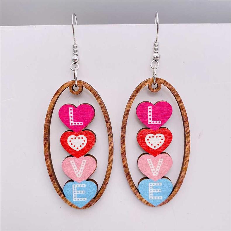 1 Pair Sweet Paw Print Heart Shape Wood Ear Hook display picture 2