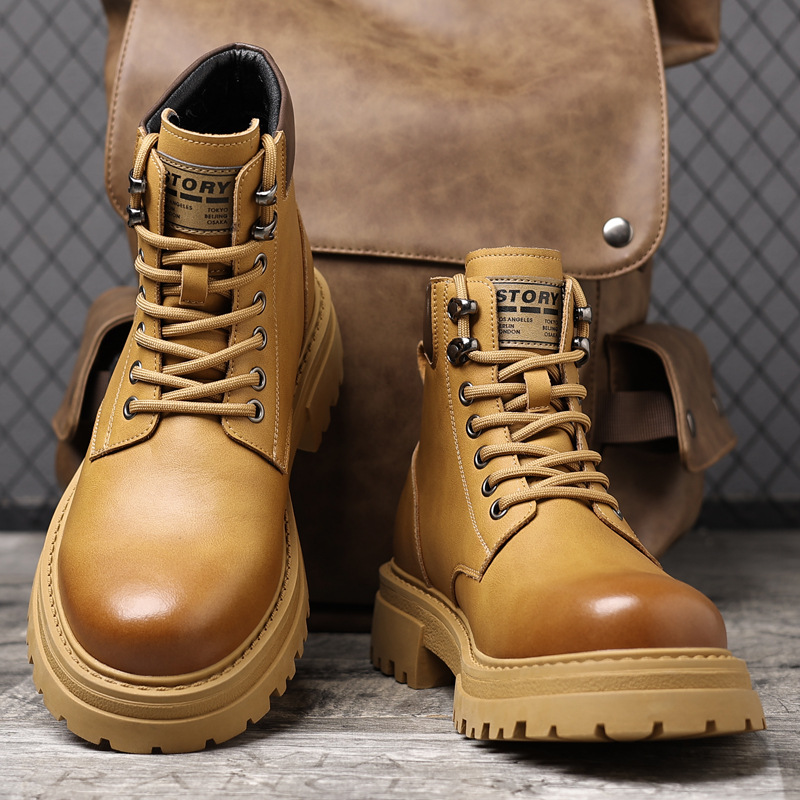 Men's Autumn Winter Workwear Boots High Top Thick Soled Shoes_voghion.com