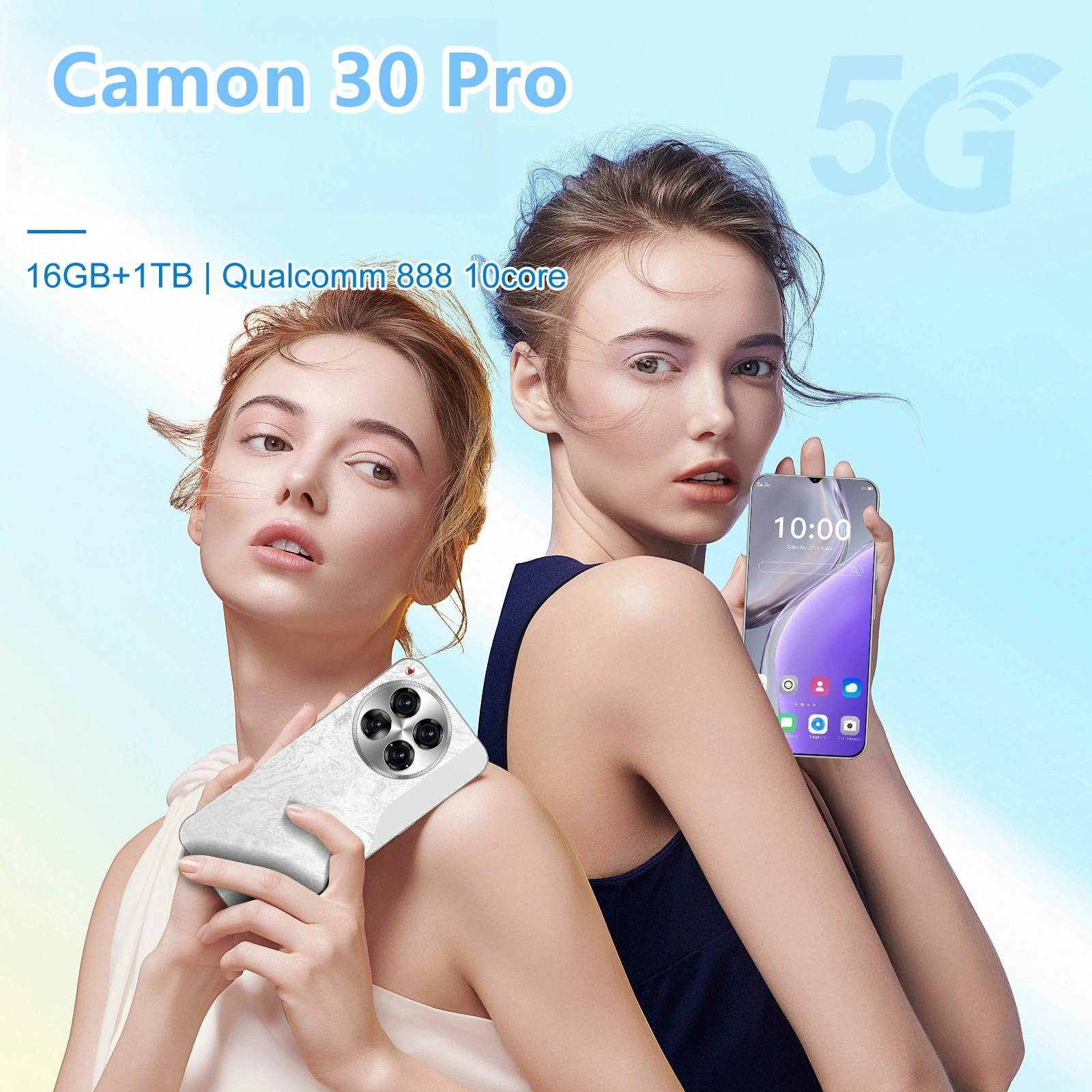 New Camon 30 Pro Cross-Border Smartphone 6,8-дюйма, 50МП+108МП квадрокамеры, глобальный 5G, 128GB-1TB