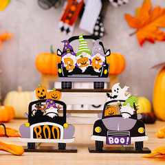 豪貝のハロウィンの装飾品のかぼちゃの小人のboo自動車の木製の置物の幽霊の日の雰囲気は幽霊の置物を配置します。