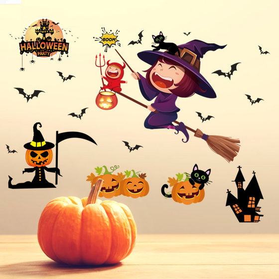 Halloween Wall Stickers Pumpkin Spider Ghost Window Stickers Removable Decal Multiple for Party Holiday