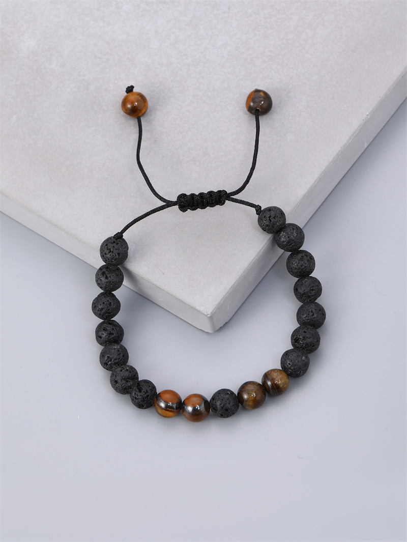 Piedra volcánica de ojo de tigre amarillo piedra tejida pulsera de los hombres transfronterizos de moda europea y americana nueva pulsera de piedra de 8mm de cuentas DIY
