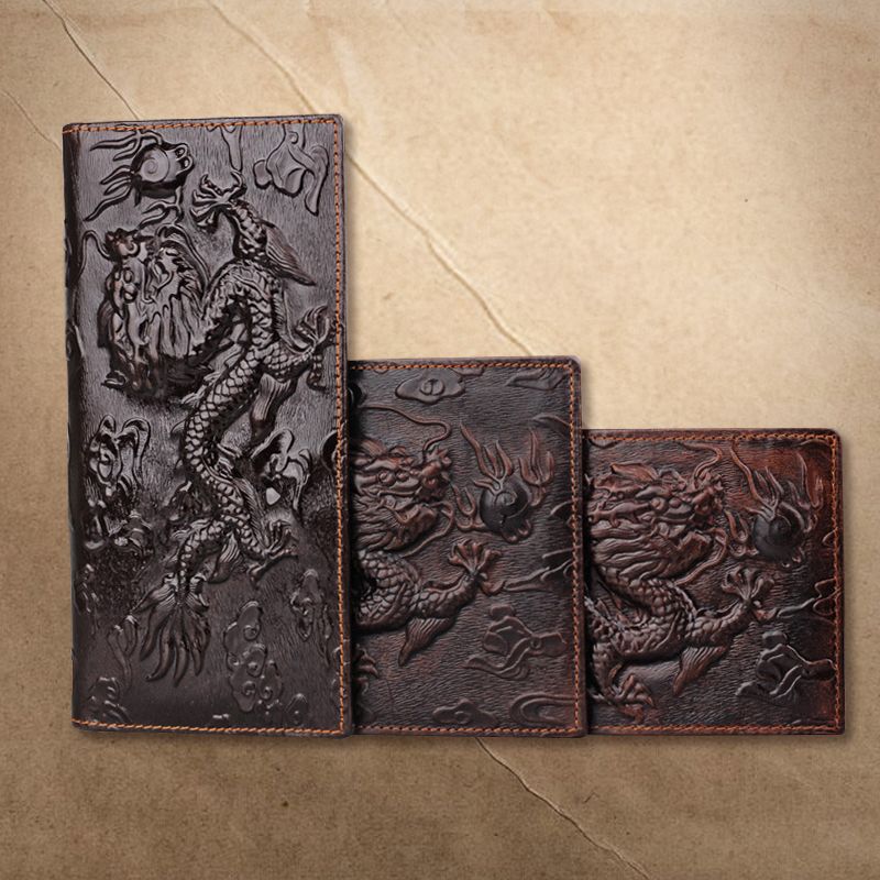 Retro Exquisite Hand-Embossed Genuine Leather Men's Wallet Long Crocodile First Layer Cowhide Large Capacity Multi-Card Slot Wallet