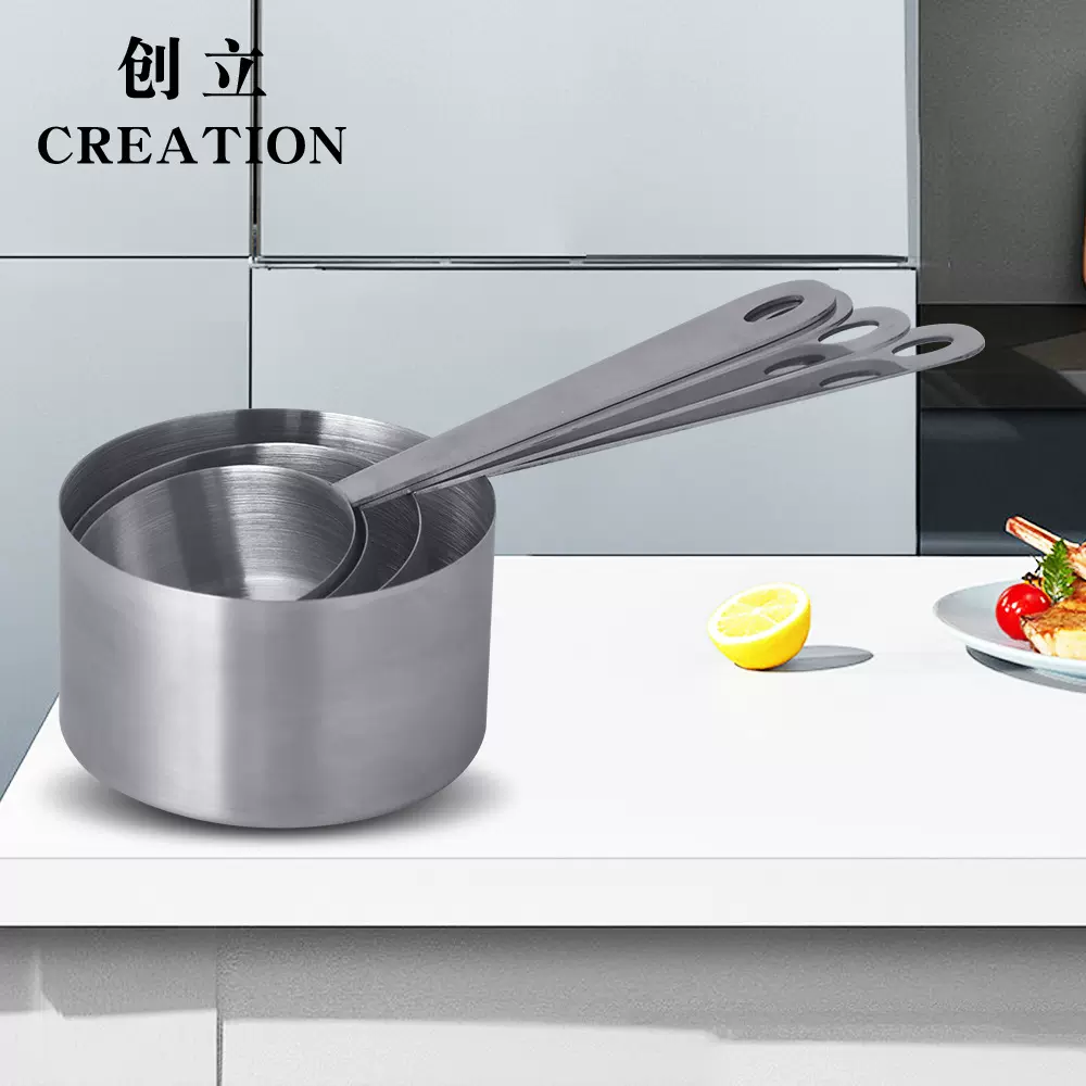 跨境不锈钢量勺4件套计量烘培量杯量匙加厚手柄食品级料理调味勺