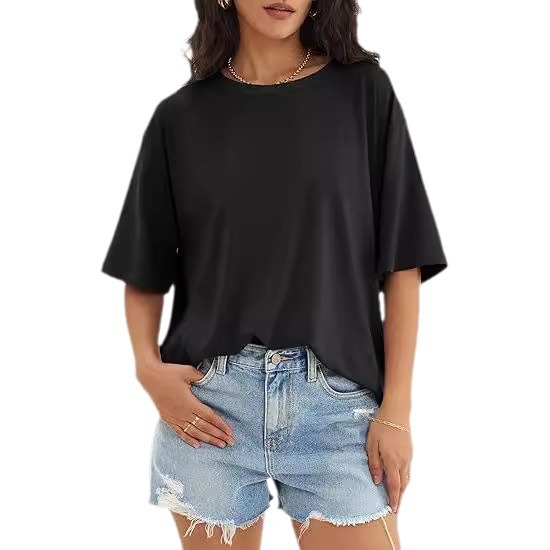 Large Size Women's Round Neck T-Shirt Pullover Loose Short Sleeve Top_ecoleips.com