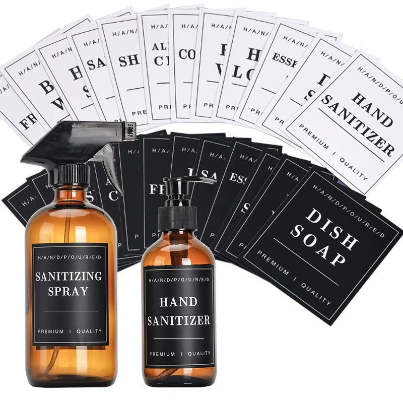 Трансграничная простая черная этикетка для хранения резервуара для ванной комнаты дезинфицирующее средство для рук стеклянная бутылка дозатор мыла Водонепроницаемая наклейка