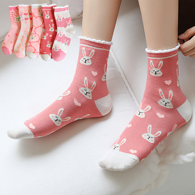 2024 Autumn and Winter Socks Cute Animal Cartoon Bunny Mid-tube Women Socks Easter Bunny Socks Funny Socks