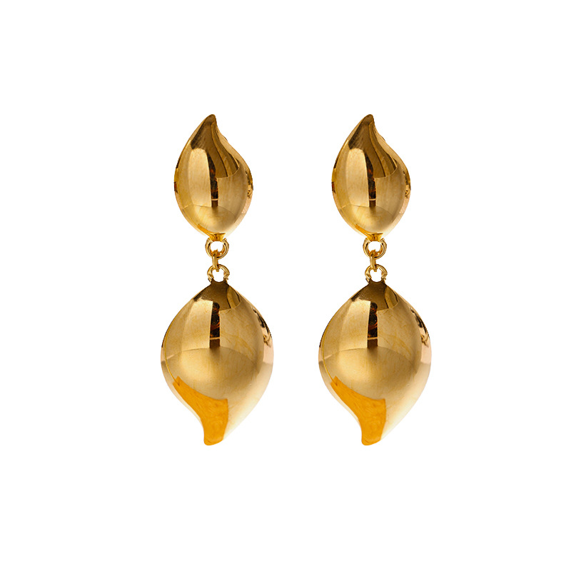 Tina francesa exagerada de acero inoxidable doble gota de agua pernos de aretes de nicho femenino simple diseño de hojas de aretes de acero de titanio al por mayor