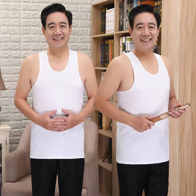 Middle-aged and Elderly Cotton Vest Summer Thin Pure Cotton Old Head Shirt Men's Loose Sweat-wicking Camisole Round Neck Short-sleeved T-shirt