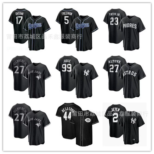 Новая полностью черная бейсбольная форма Dodgers 17 #   Кардиганы Blue Jays, Padres, Astros, Yankees, Reds
