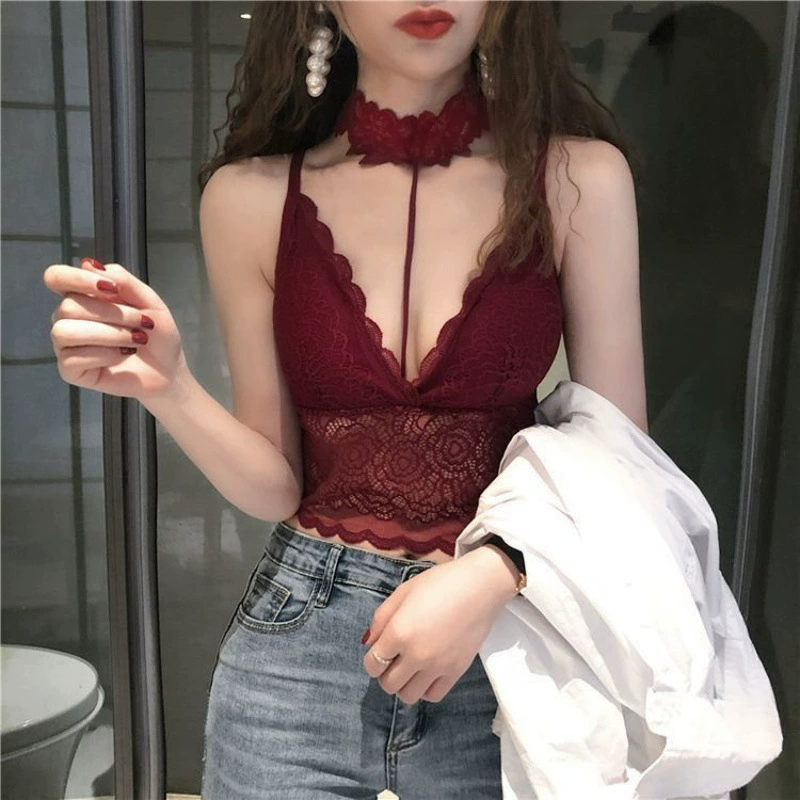 Сексуальная женская кофточка с бретелькой во французском стиле с полыми кружевными бретельками, красивой спиной, обертыванием груди, сексуальным и продуманным нижним бельем на спине.