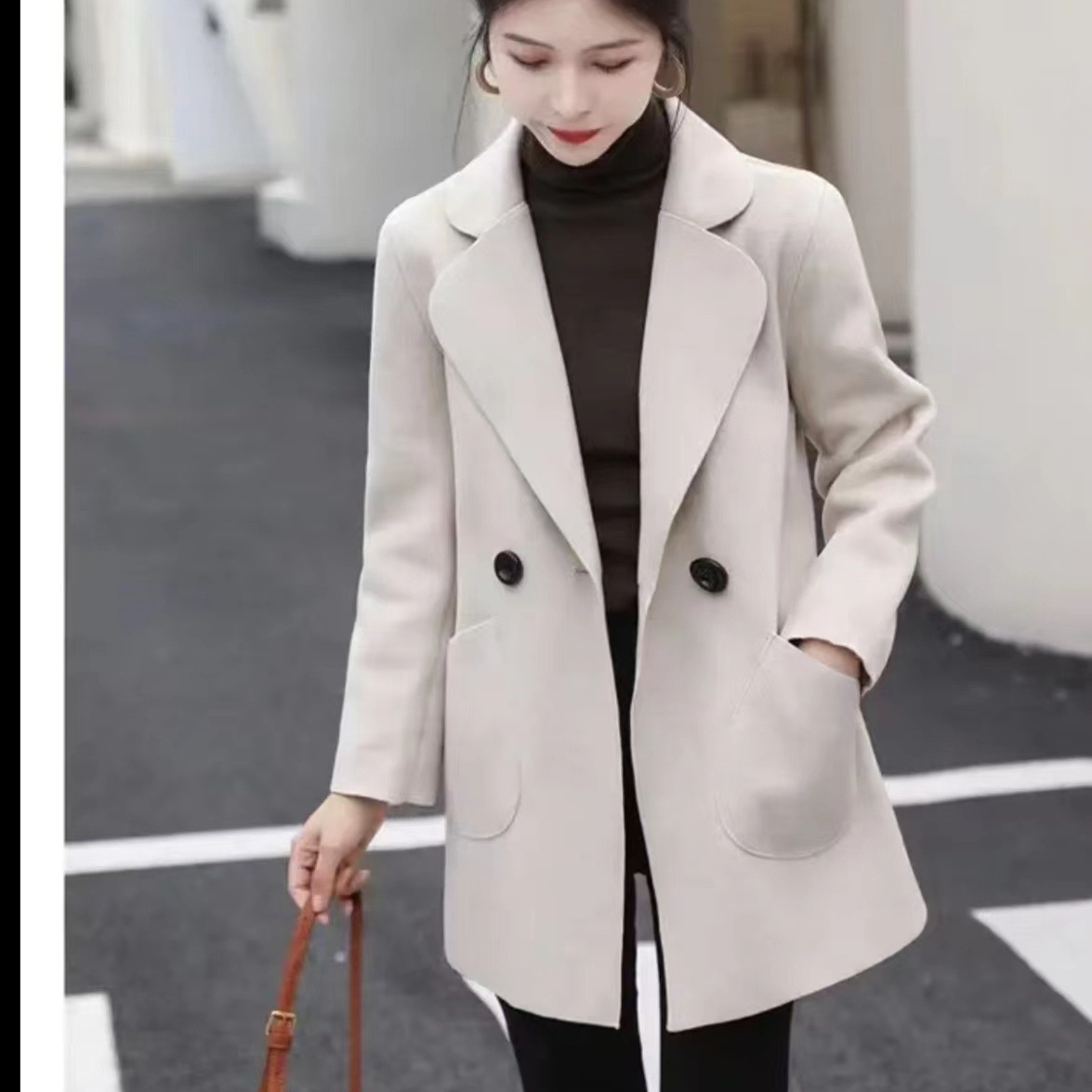 Double-Sided Woolen Coat for Women, 2025 Autumn and Winter New Korean Style, Slimming and Flattering for Petite Figures, Versatile Commuter Top