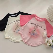 女童T恤短袖2024夏装韩版卡通兔外穿打底衫洋气宝宝插肩百搭上衣