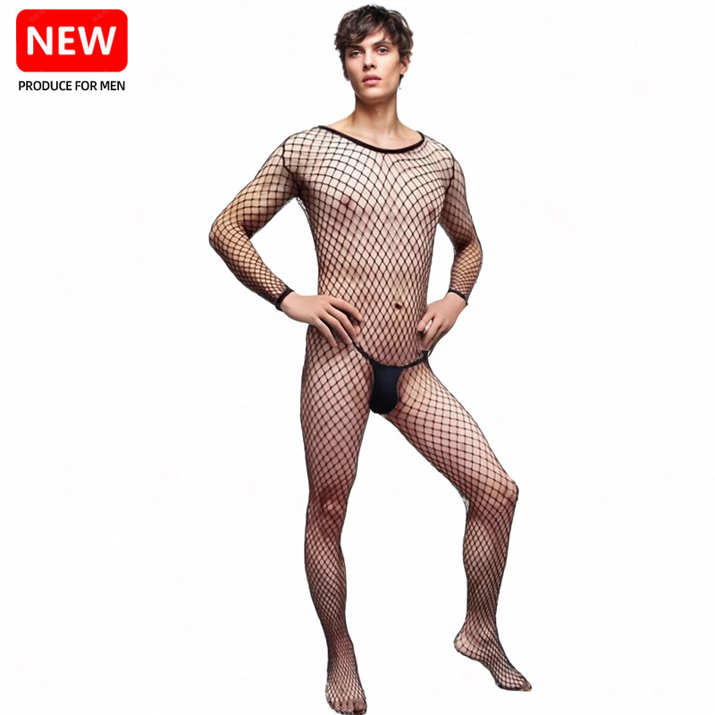 Men's mesh socks hollow open one-piece stockings mesh jumpsuit men's one-piece socks long sleeve mid-net full wrap Men's mesh socks hollow open one-piece stockings mesh jumpsuit men's one-piece socks long sleeve mid-net full wrap