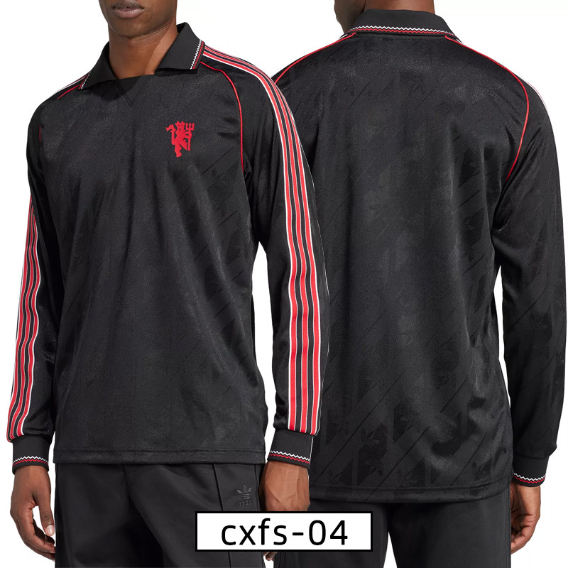 Comercio extranjero transfronterizo para camisetas de fan de manga larga personalizadas otoño y invierno 2025, camisetas de fútbol gruesas, camisetas de fútbol retro