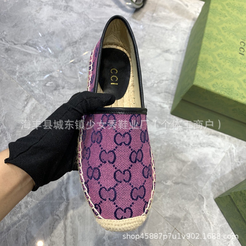 Comercio exterior transfronterizo G bordado estándar estampado zapatos de pescador 2025 suela de goma tejida boca poco profunda zapatos casuales de un solo pedal