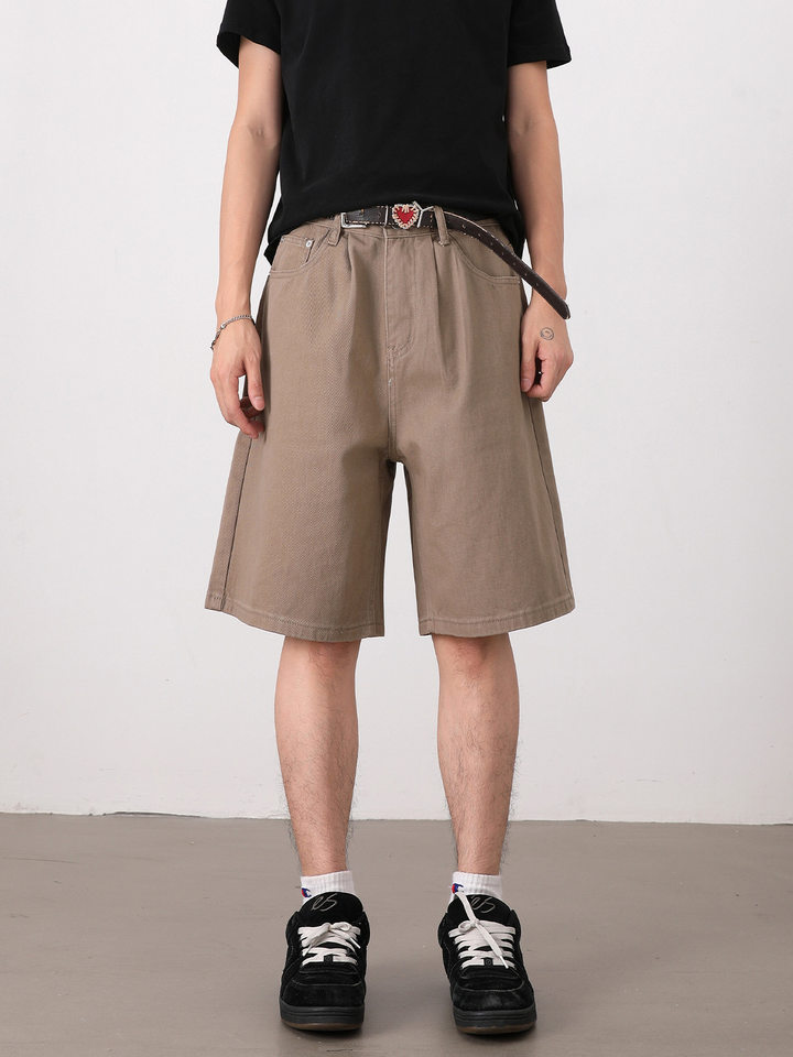 Quần short nam dáng rộng ống đứng, quần lửng phong cách Hàn Quốc, mặc hằng ngày — Màu be, Màu kaki, Màu nâu cà phê, Xanh Pháp Công