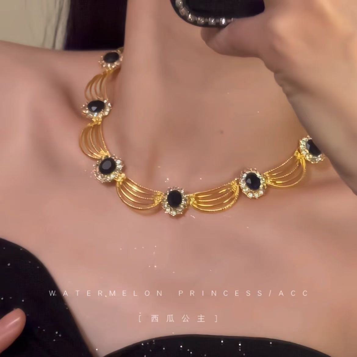 Black gold heavy industry tassel necklace