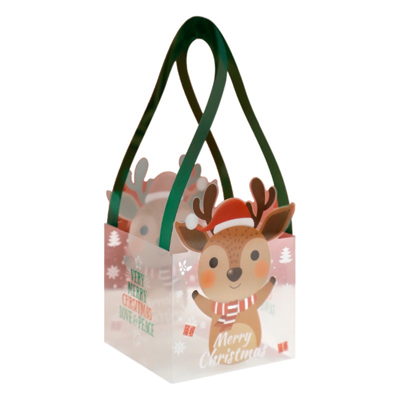 Navidad paz fruta caja portátil flores regalo embalaje bolsa de mano Santa Claus ciervos dibujos animados perspectiva bolsa