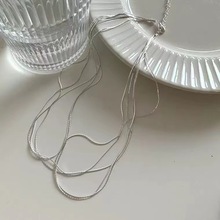 s925纯银多层叠戴项链潮ins嘻哈时髦蛇骨链欧美极简风设计项饰品