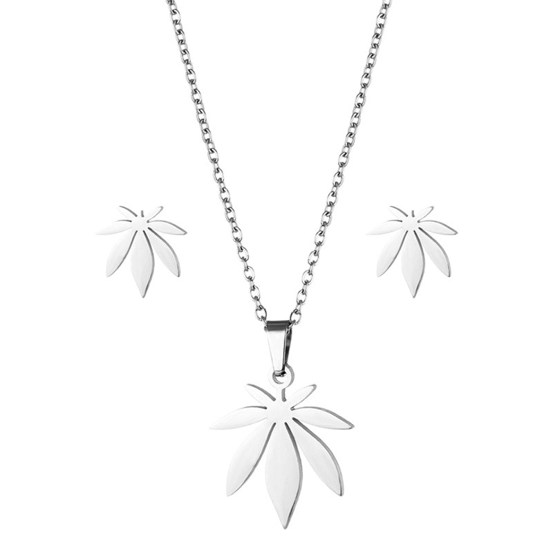 European and American foreign trade jewelry stainless steel leaves short necklace earring set cross-border Mexico clavicle chain neck chain