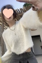 喇叭袖长袖显瘦针织衫短款毛衣女春夏仿貂绒外穿宽松上衣针织衫