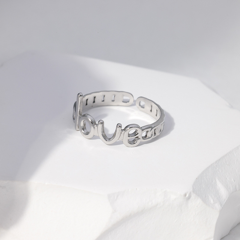 Daily Occasion 304 Stainless Steel Material Letter Pattern PVD Coated Real Gold Plated Letter Stainless Steel Fashion Waterproof Non Tarnish Open Ring