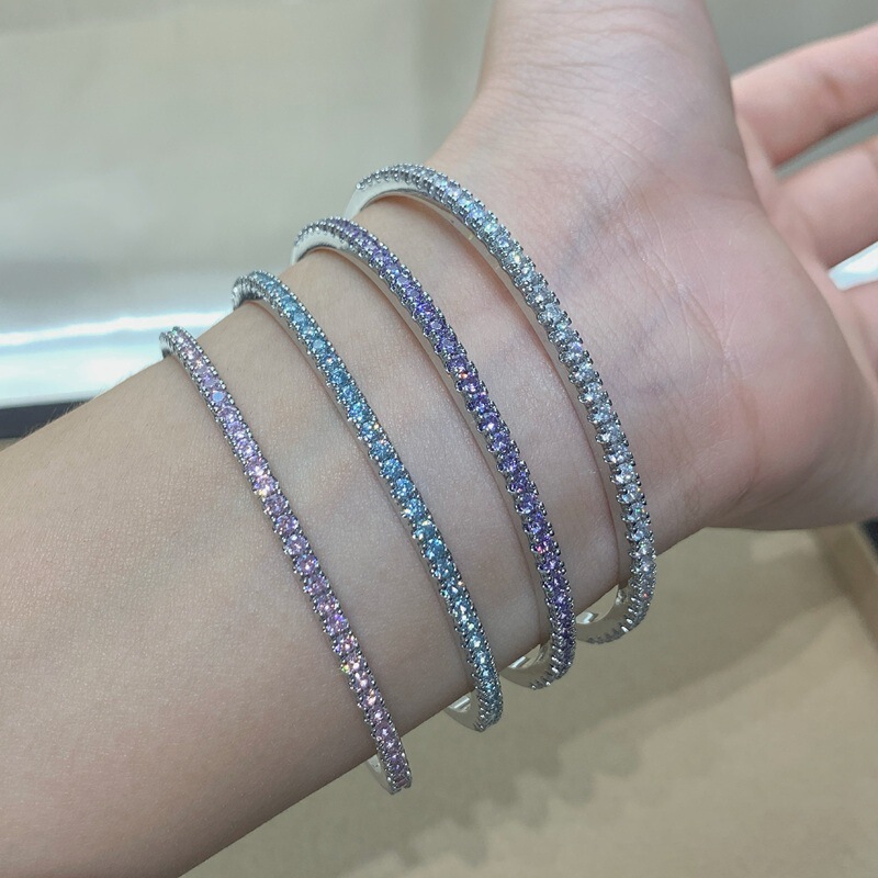 Minimalist Row Diamond-Colored Zircon Bracelet Open 3A Zircon Full Diamond Bracelet Starry Sky Bracelet Jewelry Cross-Border Europe and America