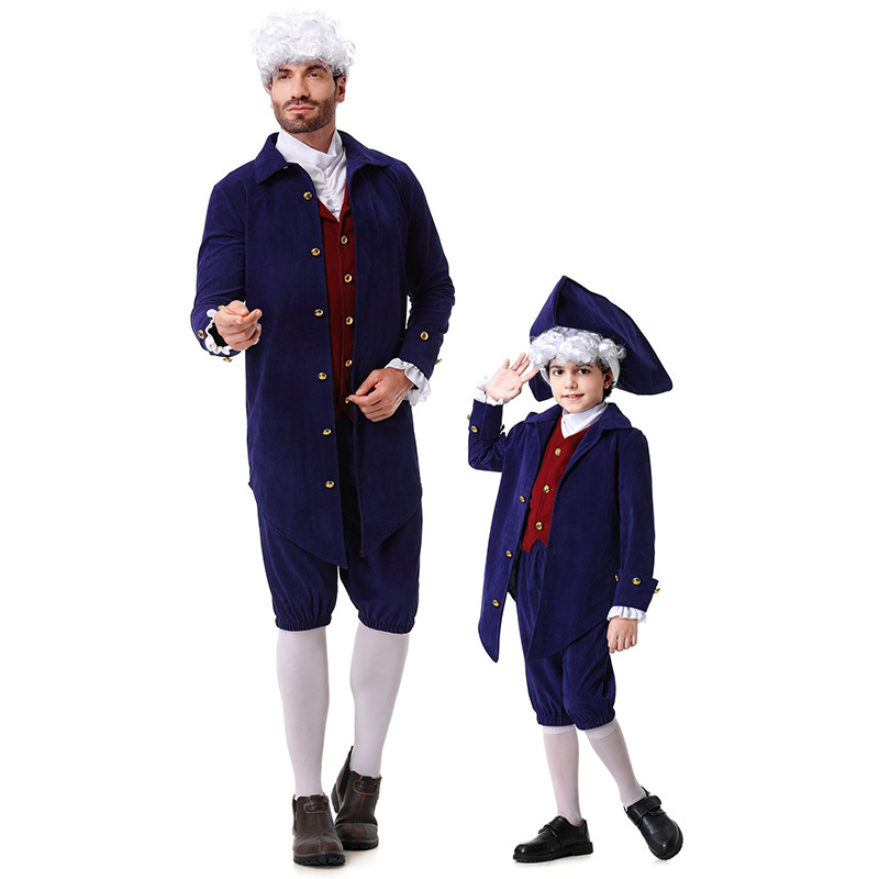 Medieval Halloween Cos Officer Role-Playing Performance Clothing Hat Vest Outwear Pants for Adults and Kidsren