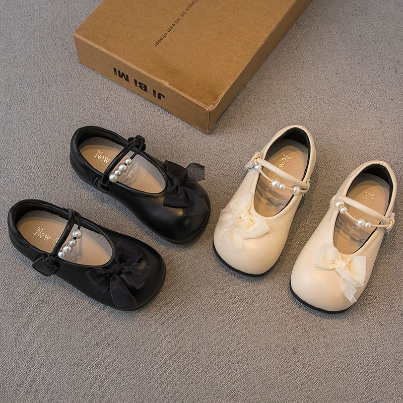 2025 новый жемчуг бант детская одиночная обувь для девочек кожаная обувь удобная обувь для девочек обувь на мягкой подошве